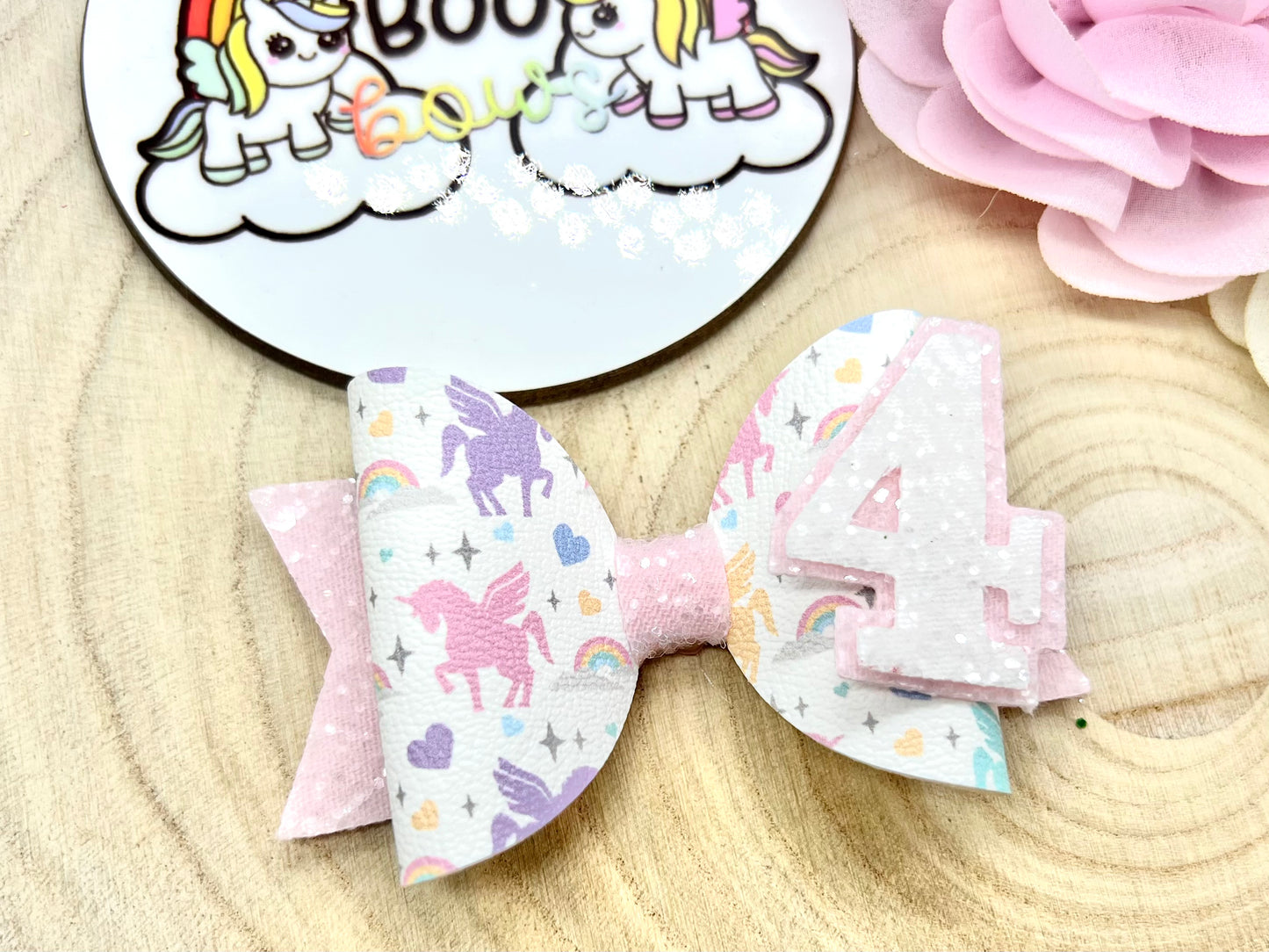 Unicorn Birthday hair bow 3”