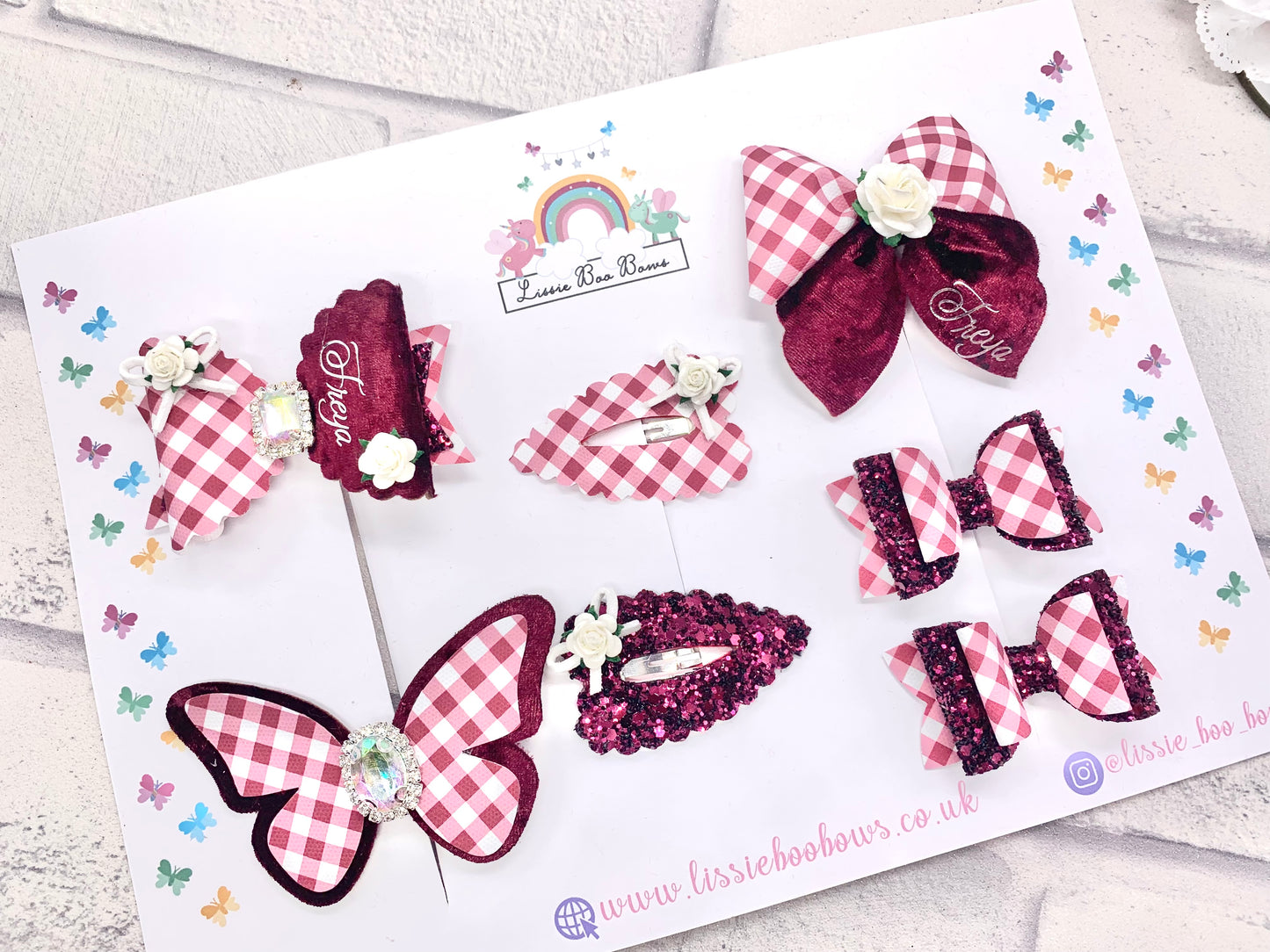 Velvet and Gingham school hair bow set - can also be purchased individually
