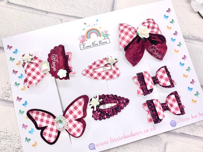 Velvet and Gingham school hair bow set - can also be purchased individually