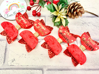 Red velvet believe hair bow 4”