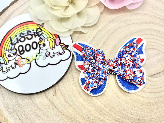 Union Jack glitter butterfly accessory 3”