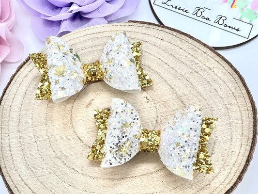 Christmas gold snow flurry piggytail bows